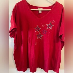 Red cotton shirt with stars embellishments